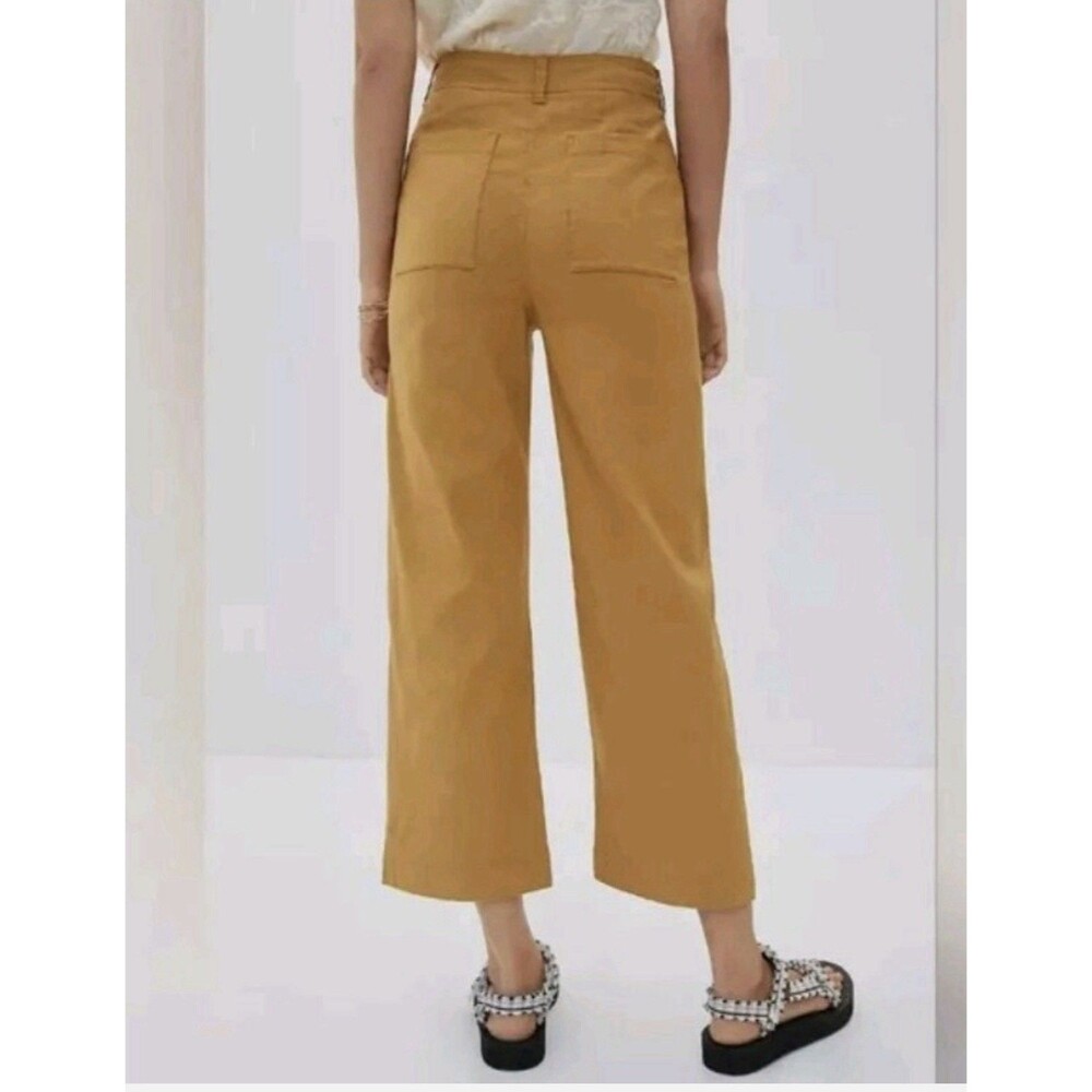Anthropologie Maeve The Colette Linen Blend Crop Wide Leg Pants 10 30 Copper Tan - Picture 2 of 7